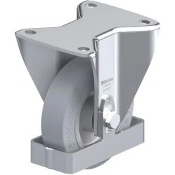 钢板压制定向脚轮, 重型负载设计, 带顶板配件, 和钢制脚挡, 配 'Blickle EasyRoll' 弹性实心橡胶轮胎的重型单轮, 配铝制轮芯, 无痕, 灰色