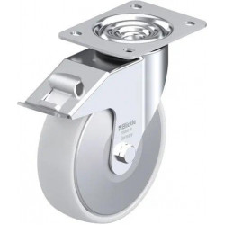 带顶板配件的钢板压制万向脚轮, 配制动系统 'stop-fix', 尼龙轮, 配钢制防线盖