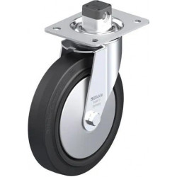 带顶板配件的钢板压制万向脚轮, 配中央制动系统 'central-stop', 配 'Blickle EasyRoll' 弹性实心橡胶轮胎的重型单轮, 配尼龙轮芯, 配塑料防线盖, 小, 配钢制防线盖