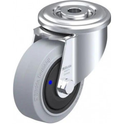 带螺栓孔的钢板压制万向脚轮, 配 'Blickle EasyRoll' 弹性实心橡胶轮胎的重型单轮, 配尼龙轮芯, 无痕, 灰色, 配塑料防线盖, 大