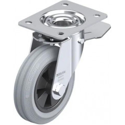 带顶板配件的钢板压制万向脚轮, 配制动系统 'stop-top', 配标准实心橡胶轮胎的单轮, 配塑料轮辋, 无痕, 灰色