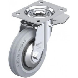 带顶板配件的钢板压制万向脚轮, 配制动系统 'stop-top', 配标准实心橡胶轮胎的单轮, 配塑料轮辋, 无痕, 灰色, 配钢制防线盖