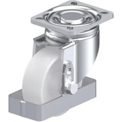 钢板压制万向脚轮, 重型负载设计, 带顶板配件, 和钢制脚挡, 尼龙轮