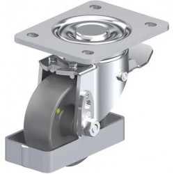 钢板压制万向脚轮, 重型负载设计, 带顶板配件, 配制动系统 'stop-top', 和钢制脚挡, 尼龙轮, 导电, 无痕