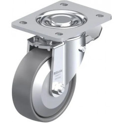 钢板压制万向脚轮, 重型负载设计, 带顶板配件, 配制动系统 'stop-top', 尼龙轮, 配钢制防线盖, 导电, 无痕
