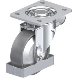 钢板压制万向脚轮, 重型负载设计, 带顶板配件, 配制动系统 'stop-top', 和钢制脚挡, 尼龙轮, 配钢制防线盖, 导电, 无痕