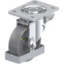 钢板压制万向脚轮, 重型负载设计, 带顶板配件, 配制动系统 'stop-top', 和钢制脚挡, 尼龙轮, 导电, 无痕