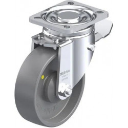 钢板压制万向脚轮, 重型负载设计, 带顶板配件, 配制动系统 'stop-top', 尼龙轮, 配塑料防线盖, 小, 导电, 无痕