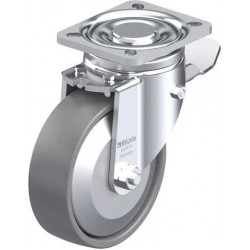 钢板压制万向脚轮, 重型负载设计, 带顶板配件, 配制动系统 'stop-top', 尼龙轮, 配塑料防线盖, 小, 配钢制防线盖, 导电, 无痕