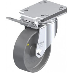 钢板压制万向脚轮, 重型负载设计, 带顶板配件, 配制动系统 'ideal-stop', 尼龙轮, 导电, 无痕