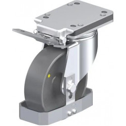 钢板压制万向脚轮, 重型负载设计, 带顶板配件, 配制动系统 'ideal-stop', 和钢制脚挡, 尼龙轮, 导电, 无痕