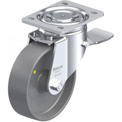 钢板压制万向脚轮, 重型负载设计, 带顶板配件, 配制动系统 'stop-top', 尼龙轮, 导电, 无痕