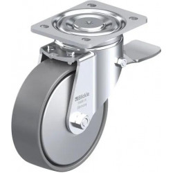 钢板压制万向脚轮, 重型负载设计, 带顶板配件, 配制动系统 'stop-top', 尼龙轮, 配钢制防线盖, 导电, 无痕