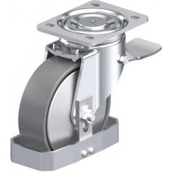 钢板压制万向脚轮, 重型负载设计, 带顶板配件, 配制动系统 'stop-top', 和钢制脚挡, 尼龙轮, 配钢制防线盖, 导电, 无痕