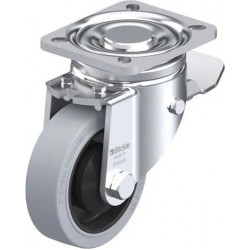 钢板压制万向脚轮, 重型负载设计, 带顶板配件, 配制动系统 'stop-top', 配 'Blickle EasyRoll' 弹性实心橡胶轮胎的重型单轮, 配尼龙轮芯, 无痕, 灰色