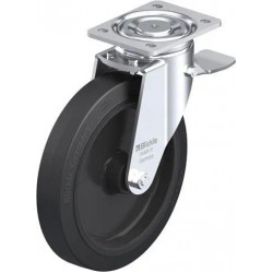 钢板压制万向脚轮, 重型负载设计, 带顶板配件, 配制动系统 'stop-top', 配 'Blickle EasyRoll' 弹性实心橡胶轮胎的重型单轮, 配尼龙轮芯