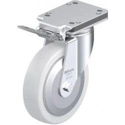 钢板压制万向脚轮, 重型负载设计, 带顶板配件, 配制动系统 'ideal-stop', 尼龙重型单轮, 配钢制防线盖