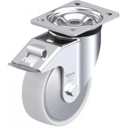 钢板压制万向脚轮, 重型负载设计, 配制动系统 'stop-fix', 尼龙轮, 配钢制防线盖