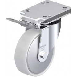 钢板压制万向脚轮, 重型负载设计, 配制动系统 'ideal-stop', 尼龙轮, 配钢制防线盖