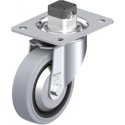 钢板压制万向脚轮, 重型负载设计, 配中央制动系统 'central-stop', 配 'Blickle EasyRoll' 弹性实心橡胶轮胎的重型单轮, 配尼龙轮芯, 无痕, 灰色, 配塑料防线盖, 小, 配钢制防线盖