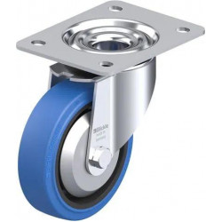 钢板压制万向脚轮, 重型负载设计, 配 'Blickle EasyRoll' 弹性实心橡胶轮胎的重型单轮, 配尼龙轮芯, 无痕, 蓝色, 配塑料防线盖, 小, 配钢制防线盖