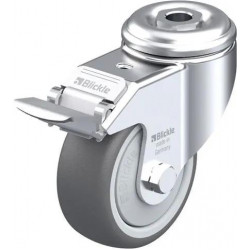 带螺栓孔配件的轻型万向脚轮, 配制动系统 'stop-fix', 配热塑性聚氨酯胎面的单轮, 配尼龙轮芯, 配塑料防线盖, 大