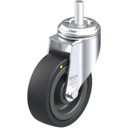 带螺栓孔配件的轻型万向脚轮, 配螺纹杆, 配实心橡胶轮胎的单轮,采用塑料轮辋, 导电