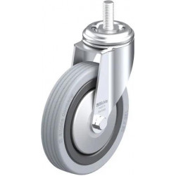 带螺栓孔配件的轻型万向脚轮, 配螺纹杆, 配实心橡胶轮胎的单轮,采用塑料轮辋, 配钢制防线盖