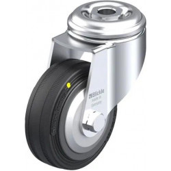 带螺栓孔配件的轻型万向脚轮, 配实心橡胶轮胎的单轮，采用塑料轮辋, 配钢制防线盖, 导电