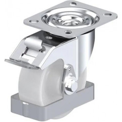 钢板压制万向脚轮, 中型负载设计, 带顶板配件, 配制动系统 'stop-fix', 和钢制脚挡, 尼龙轮