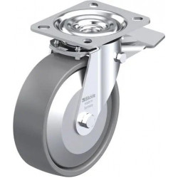 钢板压制万向脚轮, 中型负载设计, 带顶板配件, 配制动系统 'stop-top', 尼龙轮, 配塑料防线盖, 小, 配钢制防线盖, 导电, 无痕