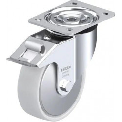 钢板压制万向脚轮, 中型负载设计, 带顶板配件, 配制动系统 'stop-fix', 尼龙轮, 配钢制防线盖