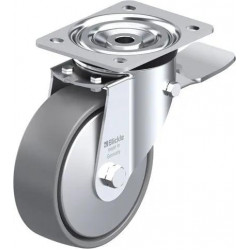 钢板压制万向脚轮, 中型负载设计, 带顶板配件, 配制动系统 'stop-top', 尼龙轮, 配钢制防线盖, 导电, 无痕