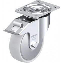 钢板压制万向脚轮, 中型负载设计, 带顶板配件, 配制动系统 'stop-fix', 尼龙轮, 配钢制防线盖