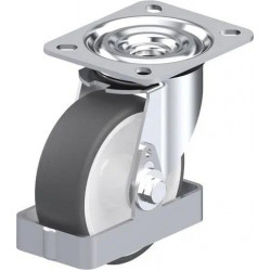 钢板压制万向脚轮, 中型负载设计, 带顶板配件, 和钢制脚挡, 配热塑性聚氨酯胎面的单轮, 配重型尼龙轮芯