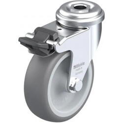 带螺栓孔配件的轻型万向脚轮, 配制动系统 'stop-fix', 配热塑性橡胶胎面的单轮, 配聚丙烯轮芯