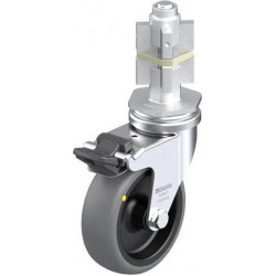 带螺栓孔配件的轻型万向脚轮, 配金属扩展器, 配制动系统 'stop-fix', 配热塑性橡胶胎面的单轮, 配聚丙烯轮芯, 导电, 无痕