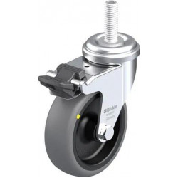 带螺栓孔配件的轻型万向脚轮, 配螺纹杆, 配制动系统 'stop-fix', 配热塑性橡胶胎面的单轮, 配聚丙烯轮芯, 导电, 无痕