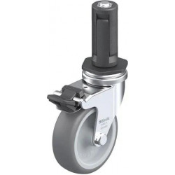 带螺栓孔配件的轻型万向脚轮, 配金属扩展器, 配制动系统 'stop-fix', 配热塑性橡胶胎面的单轮, 配聚丙烯轮芯