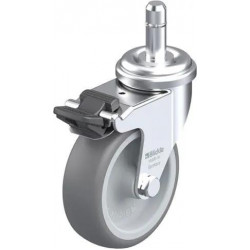 带螺栓孔配件的轻型万向脚轮, 配插杆, 配制动系统 'stop-fix', 配热塑性橡胶胎面的单轮, 配聚丙烯轮芯