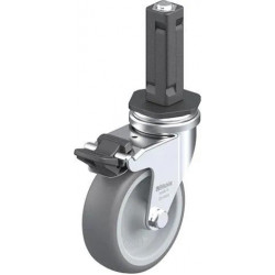 带螺栓孔配件的轻型万向脚轮, 配塑料扩展器, 配制动系统 'stop-fix', 配热塑性橡胶胎面的单轮, 配聚丙烯轮芯