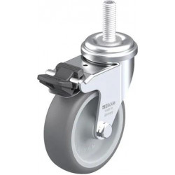 带螺栓孔配件的轻型万向脚轮, 配螺纹杆, 配制动系统 'stop-fix', 配热塑性橡胶胎面的单轮, 配聚丙烯轮芯