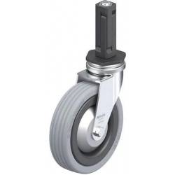 带螺栓孔配件的轻型万向脚轮, 配塑料扩展器, 配实心橡胶轮胎的单轮，采用塑料轮辋, 配钢制防线盖