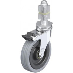 带螺栓孔配件的轻型万向脚轮, 配金属扩展器, 配制动系统 'stop-fix', 配实心橡胶轮胎的单轮，采用塑料轮辋