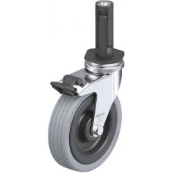 带螺栓孔配件的轻型万向脚轮, 配金属扩展器, 配制动系统 'stop-fix', 配实心橡胶轮胎的单轮，采用塑料轮辋