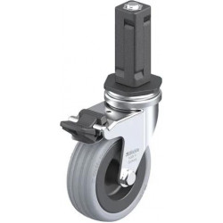 带螺栓孔配件的轻型万向脚轮, 配塑料扩展器, 配制动系统 'stop-fix', 配实心橡胶轮胎的单轮，采用塑料轮辋