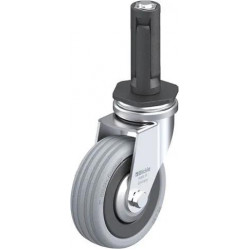 带螺栓孔配件的轻型万向脚轮, 配金属扩展器, 配实心橡胶轮胎的单轮，采用塑料轮辋, 配钢制防线盖