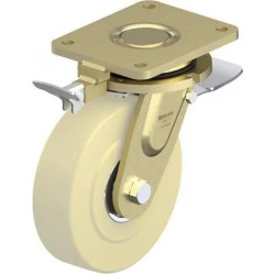 重型焊接钢万向脚轮, 重型万向头, 配制动系统 'stop-top', 配定向制动器, 加压式浇铸尼龙重型单轮