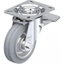 钢板压制万向脚轮, 中型负载设计, 带顶板配件, 配制动系统 'stop-top', 配标准实心橡胶轮胎的单轮, 配钢板压制轮辋, 增强型设计, 无痕, 灰色