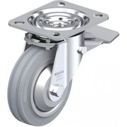 钢板压制万向脚轮, 中型负载设计, 带顶板配件, 配制动系统 'stop-top', 配标准实心橡胶轮胎的单轮, 配钢板压制轮辋, 增强型设计, 无痕, 灰色, 配钢制防线盖